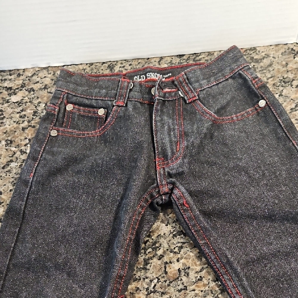 Black Raw Denim Jeans with Contrast Stitching